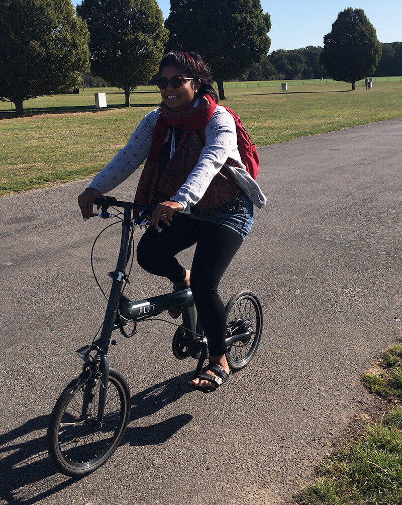 Flit ebike - happy test rider at Innovate East